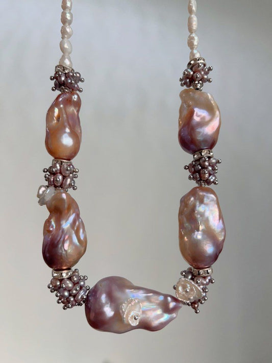 #PN704 [Floral Series] Freshwater Pearl Necklace | Cold Purple Lavender Super Big Baroque | Lustrous | Thick Pearl Layer| Natural Flaws| Original Design | Must Have| Perfect Gift for Yourself