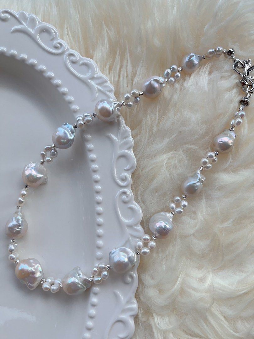 #PN707 Freshwater Pearl Necklace | Medium Sized Baroque | Blue-grey Lustre | Natural Flaws| For Special Occasion