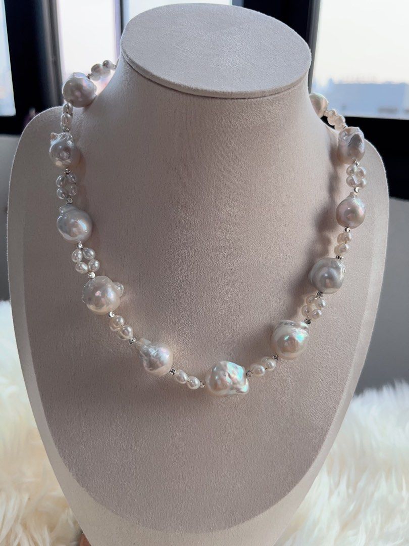 #PN707 Freshwater Pearl Necklace | Medium Sized Baroque | Blue-grey Lustre | Natural Flaws| For Special Occasion