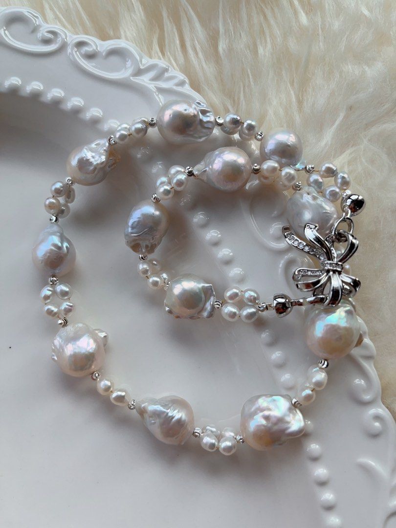#PN707 Freshwater Pearl Necklace | Medium Sized Baroque | Blue-grey Lustre | Natural Flaws| For Special Occasion