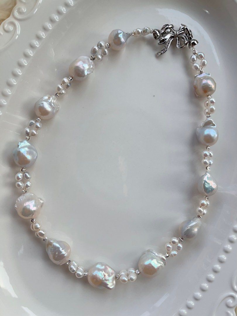 #PN707 Freshwater Pearl Necklace | Medium Sized Baroque | Blue-grey Lustre | Natural Flaws| For Special Occasion