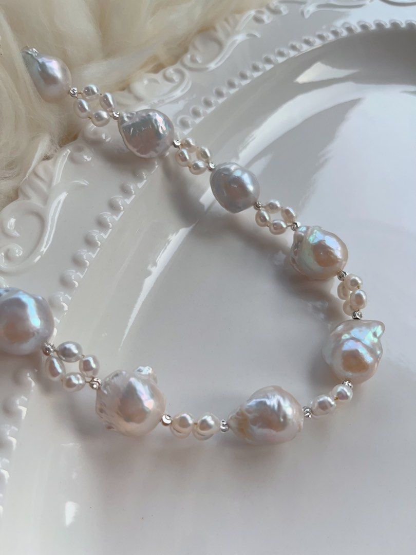 #PN707 Freshwater Pearl Necklace | Medium Sized Baroque | Blue-grey Lustre | Natural Flaws| For Special Occasion