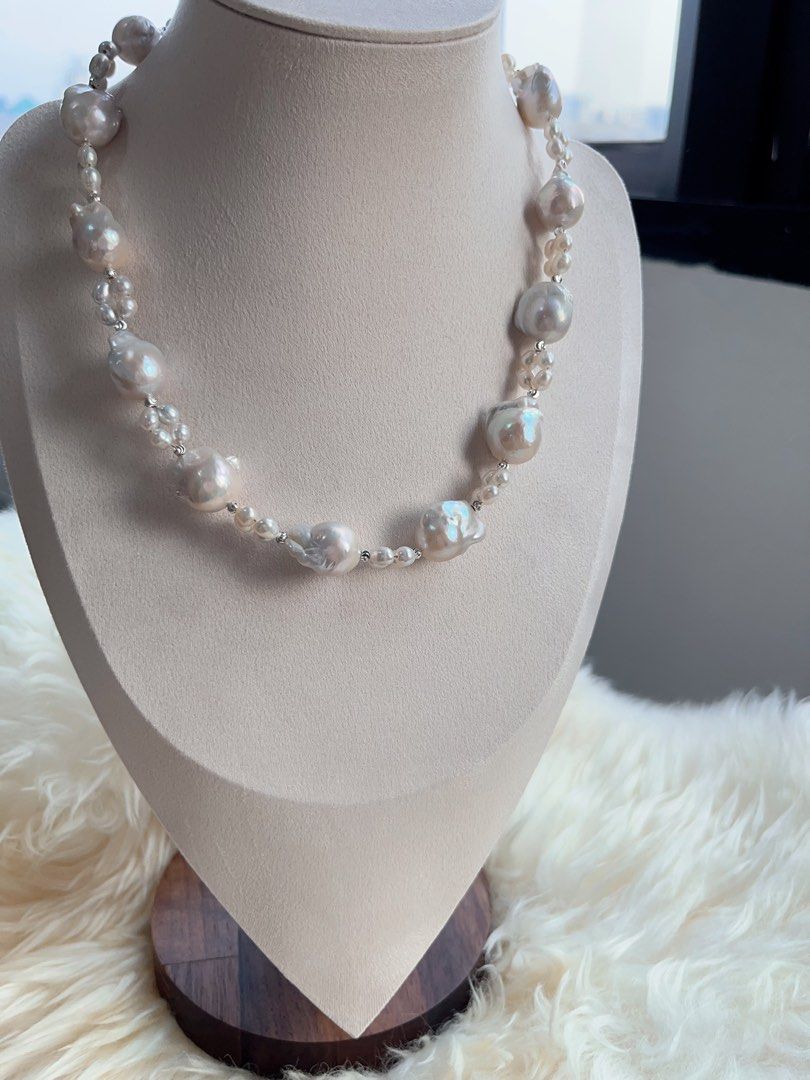 #PN707 Freshwater Pearl Necklace | Medium Sized Baroque | Blue-grey Lustre | Natural Flaws| For Special Occasion