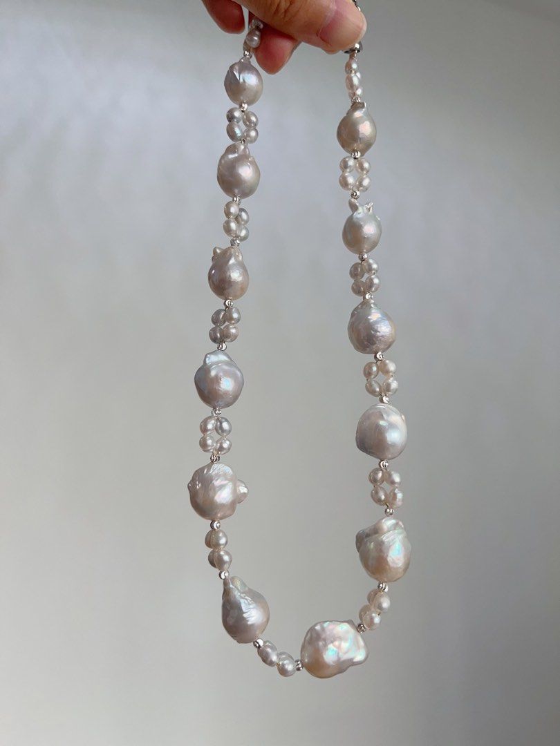 #PN707 Freshwater Pearl Necklace | Medium Sized Baroque | Blue-grey Lustre | Natural Flaws| For Special Occasion