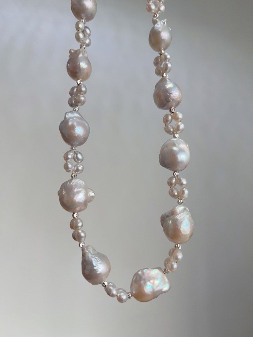#PN707 Freshwater Pearl Necklace | Medium Sized Baroque | Blue-grey Lustre | Natural Flaws| For Special Occasion