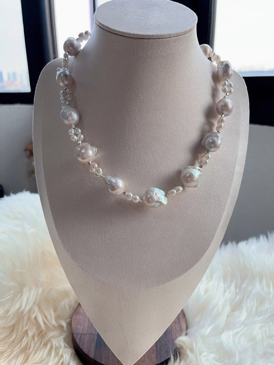 #PN707 Freshwater Pearl Necklace | Medium Sized Baroque | Blue-grey Lustre | Natural Flaws| For Special Occasion