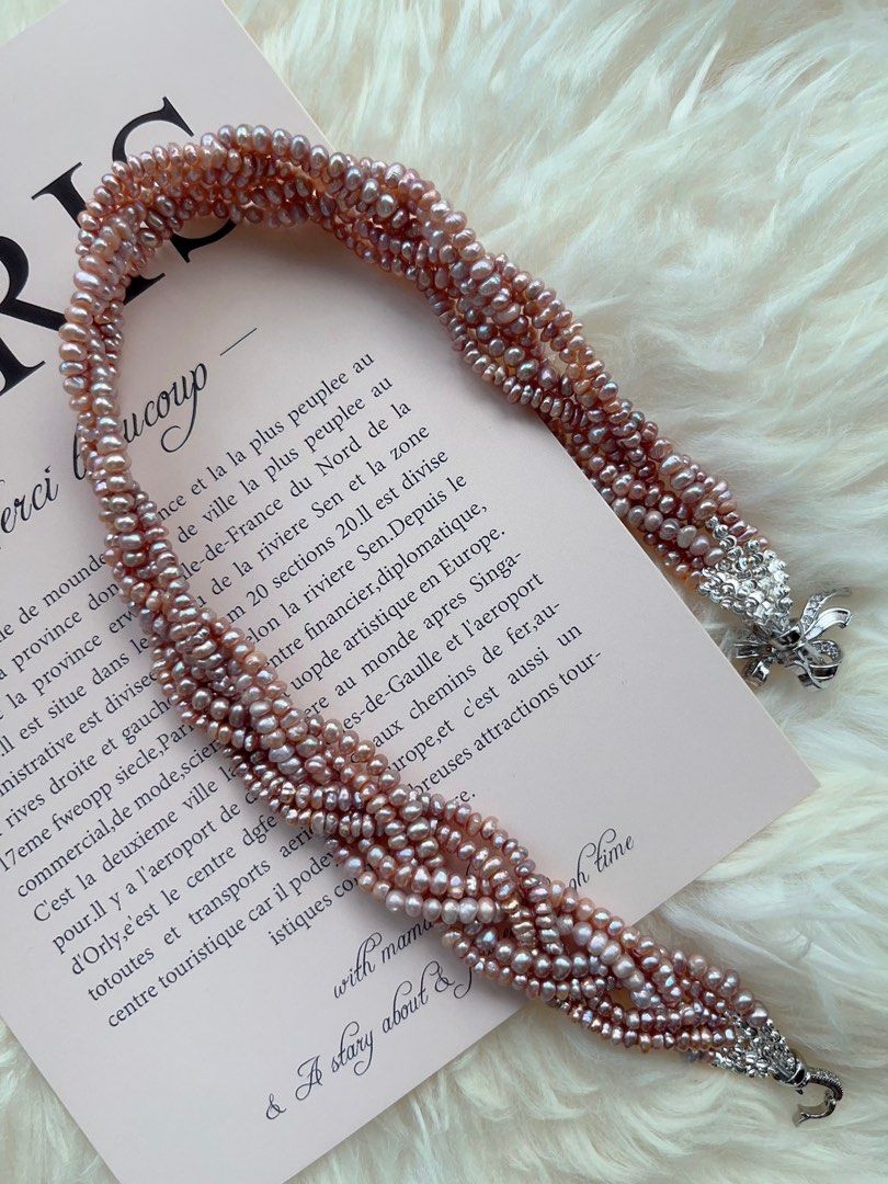 #PN710 Freshwater Pearl Necklace | Six Layer| Braided Design| 3-4mm Purple Baby Baroque Pearl | Inner Little Princess