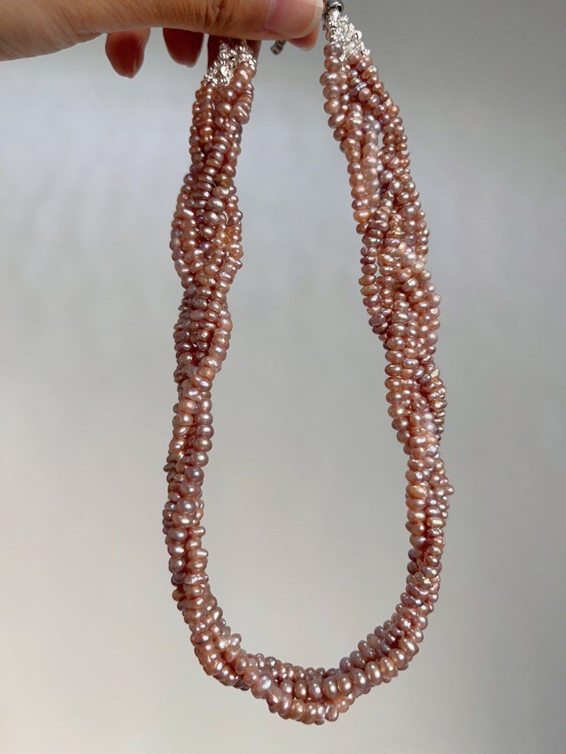 #PN710 Freshwater Pearl Necklace | Six Layer| Braided Design| 3-4mm Purple Baby Baroque Pearl | Inner Little Princess