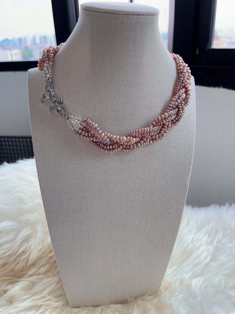 #PN710 Freshwater Pearl Necklace | Six Layer| Braided Design| 3-4mm Purple Baby Baroque Pearl | Inner Little Princess