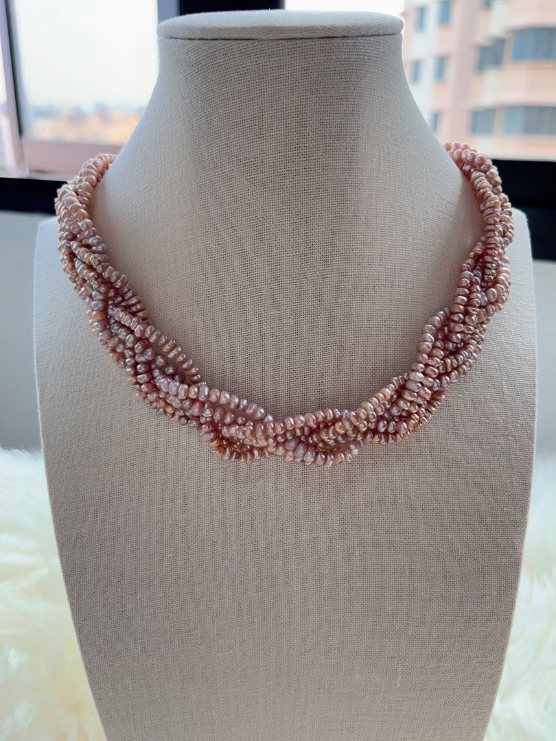 #PN710 Freshwater Pearl Necklace | Six Layer| Braided Design| 3-4mm Purple Baby Baroque Pearl | Inner Little Princess