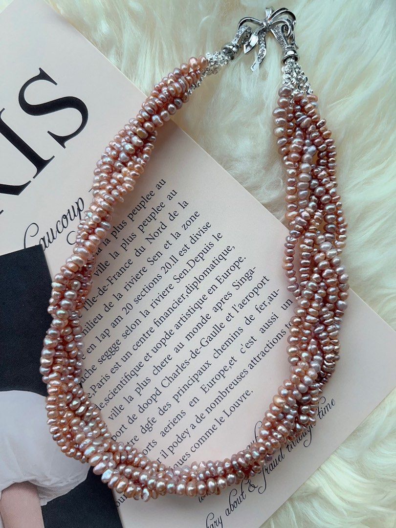#PN710 Freshwater Pearl Necklace | Six Layer| Braided Design| 3-4mm Purple Baby Baroque Pearl | Inner Little Princess