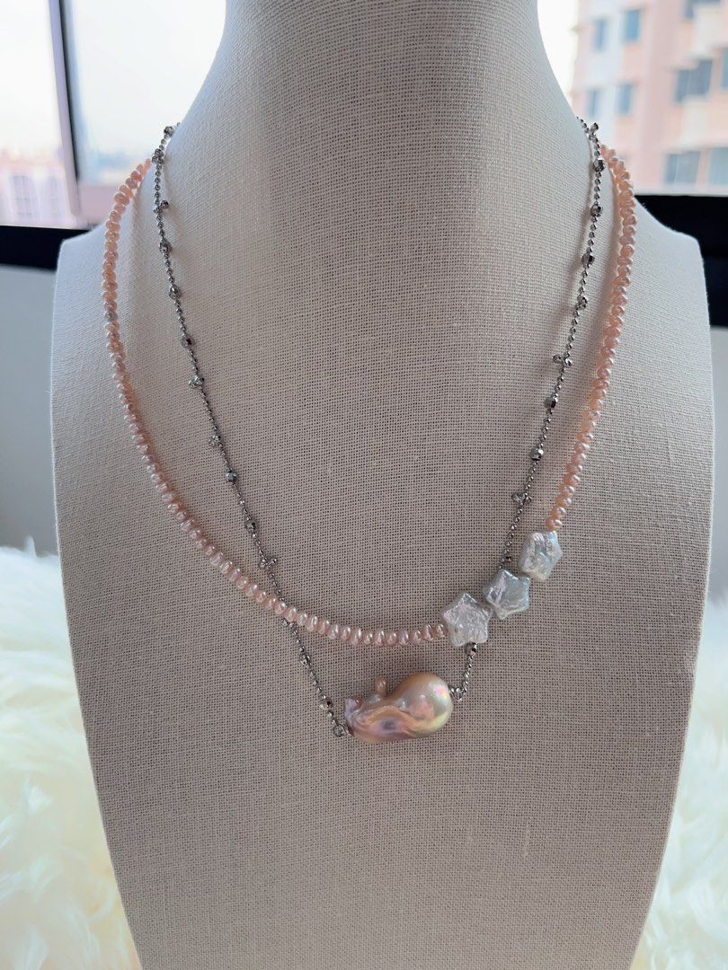 #PN711 Star ⭐️ Baroque Pearl Necklace | Freshwater Pearl | Baby Pearl| Cute Shape Big Fishtail Baroque | Simplicity | Low-key Stylist| 2 Pieces Set