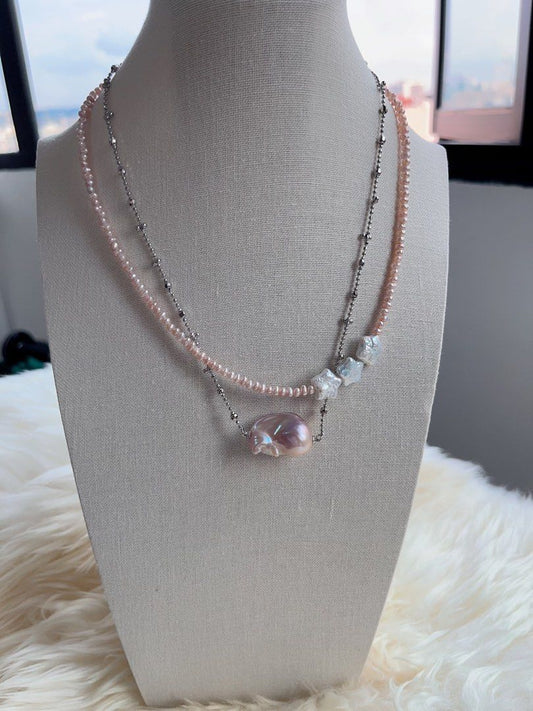 #PN711 Star ⭐️ Baroque Pearl Necklace | Freshwater Pearl | Baby Pearl| Cute Shape Big Fishtail Baroque | Simplicity | Low-key Stylist| 2 Pieces Set