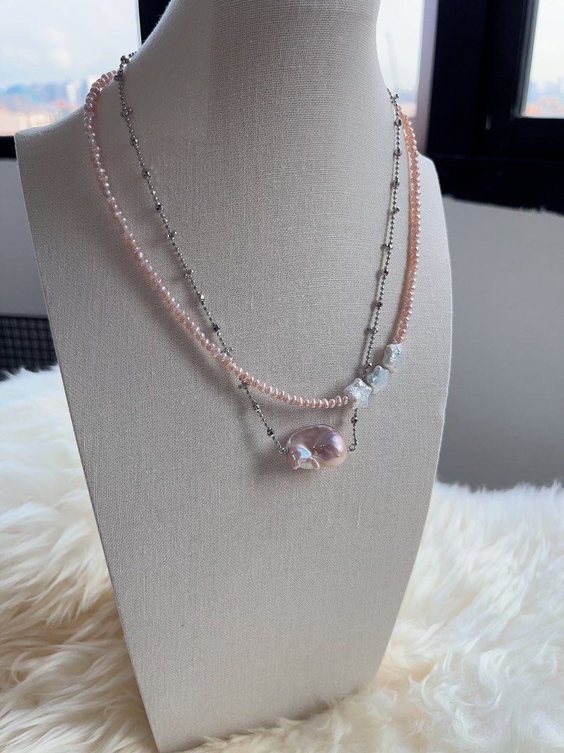 #PN711 Star ⭐️ Baroque Pearl Necklace | Freshwater Pearl | Baby Pearl| Cute Shape Big Fishtail Baroque | Simplicity | Low-key Stylist| 2 Pieces Set