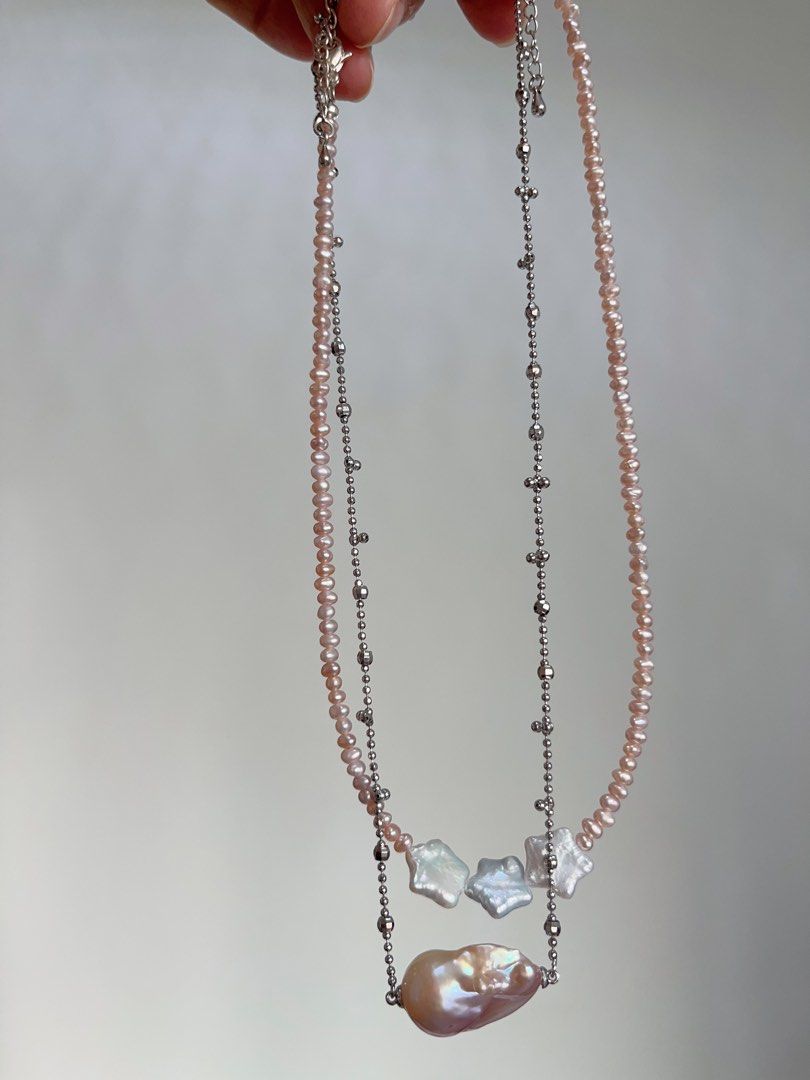 #PN711 Star ⭐️ Baroque Pearl Necklace | Freshwater Pearl | Baby Pearl| Cute Shape Big Fishtail Baroque | Simplicity | Low-key Stylist| 2 Pieces Set