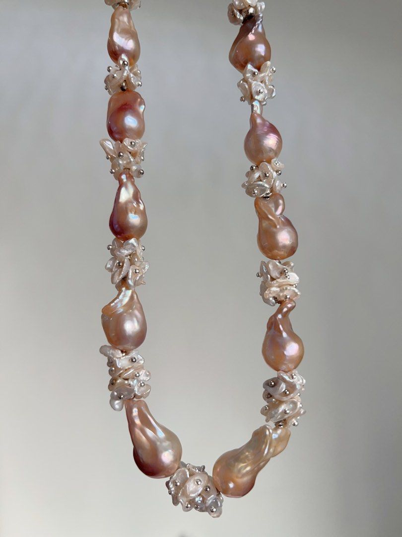 #PN712 [Floral Series] Freshwater Pearl Necklace | Petal Design| Summer Garden| Metallic Lustre | Lustrous | Pink-purple Shade| Fishtail Baroque | You Deserve It