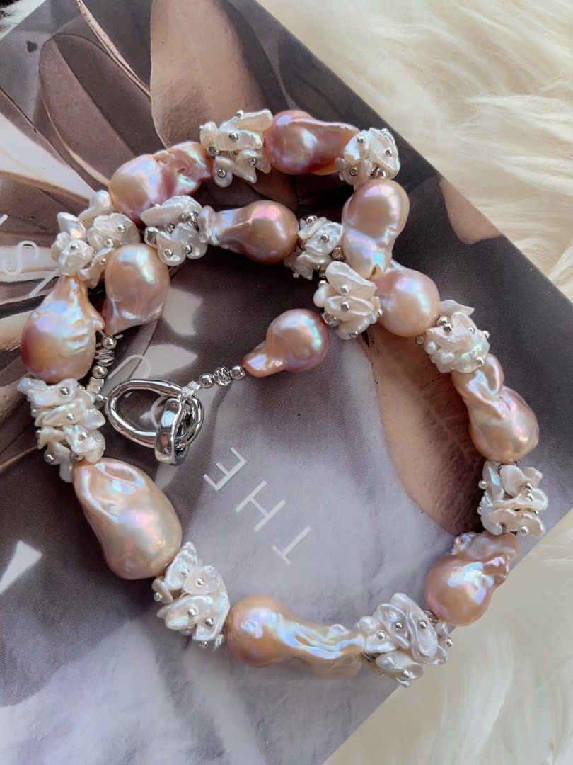 #PN712 [Floral Series] Freshwater Pearl Necklace | Petal Design| Summer Garden| Metallic Lustre | Lustrous | Pink-purple Shade| Fishtail Baroque | You Deserve It
