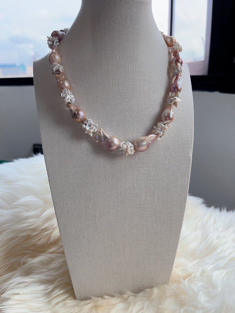 #PN712 [Floral Series] Freshwater Pearl Necklace | Petal Design| Summer Garden| Metallic Lustre | Lustrous | Pink-purple Shade| Fishtail Baroque | You Deserve It