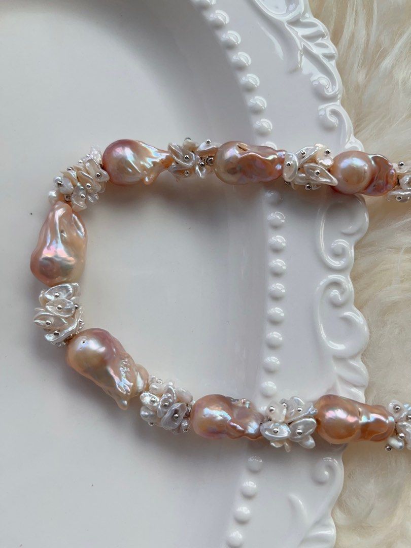 #PN712 [Floral Series] Freshwater Pearl Necklace | Petal Design| Summer Garden| Metallic Lustre | Lustrous | Pink-purple Shade| Fishtail Baroque | You Deserve It