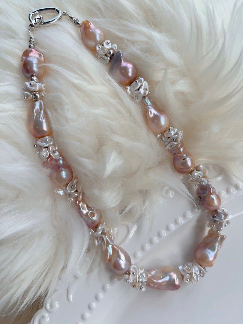 #PN712 [Floral Series] Freshwater Pearl Necklace | Petal Design| Summer Garden| Metallic Lustre | Lustrous | Pink-purple Shade| Fishtail Baroque | You Deserve It