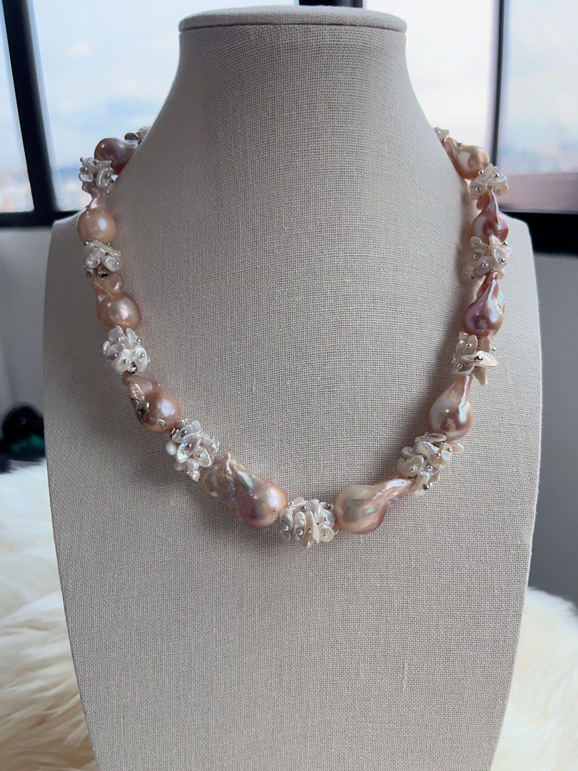 #PN712 [Floral Series] Freshwater Pearl Necklace | Petal Design| Summer Garden| Metallic Lustre | Lustrous | Pink-purple Shade| Fishtail Baroque | You Deserve It