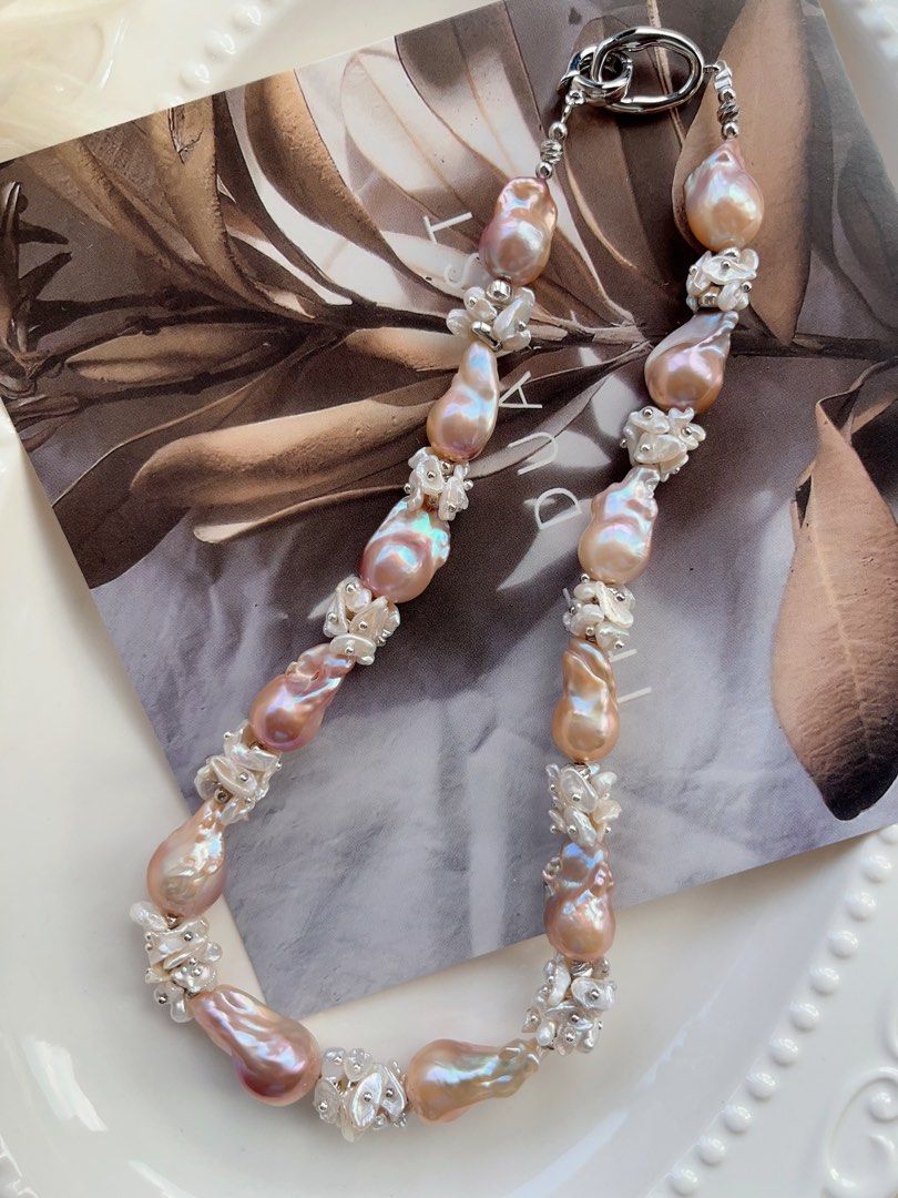 #PN712 [Floral Series] Freshwater Pearl Necklace | Petal Design| Summer Garden| Metallic Lustre | Lustrous | Pink-purple Shade| Fishtail Baroque | You Deserve It