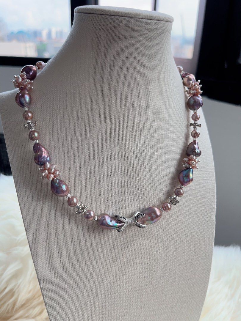 #PN714 [Floral Series] Freshwater Pearl Necklace | Blueberry Baroque Pearl | Rare Shade| Metallic Lustrous | Sweet & Spicy| Purple Fortune