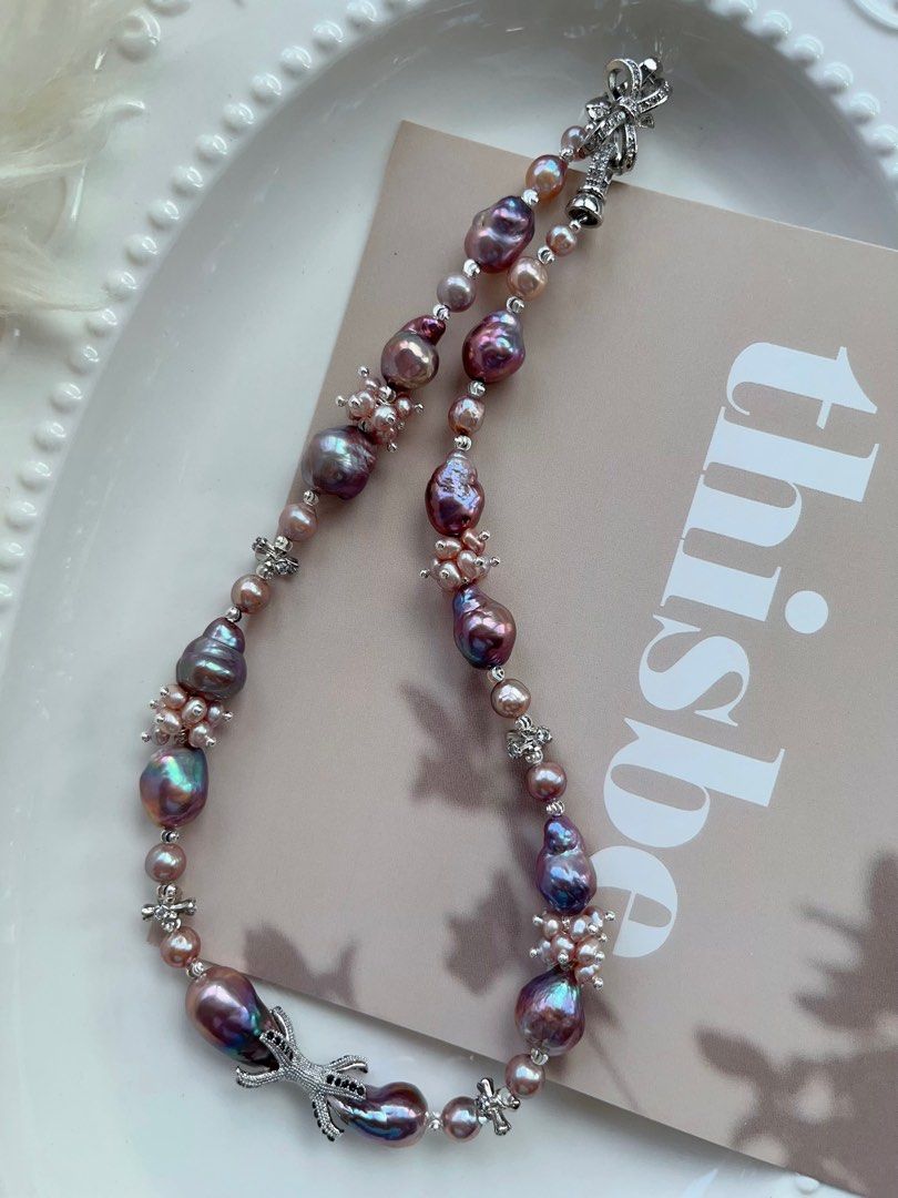 #PN714 [Floral Series] Freshwater Pearl Necklace | Blueberry Baroque Pearl | Rare Shade| Metallic Lustrous | Sweet & Spicy| Purple Fortune