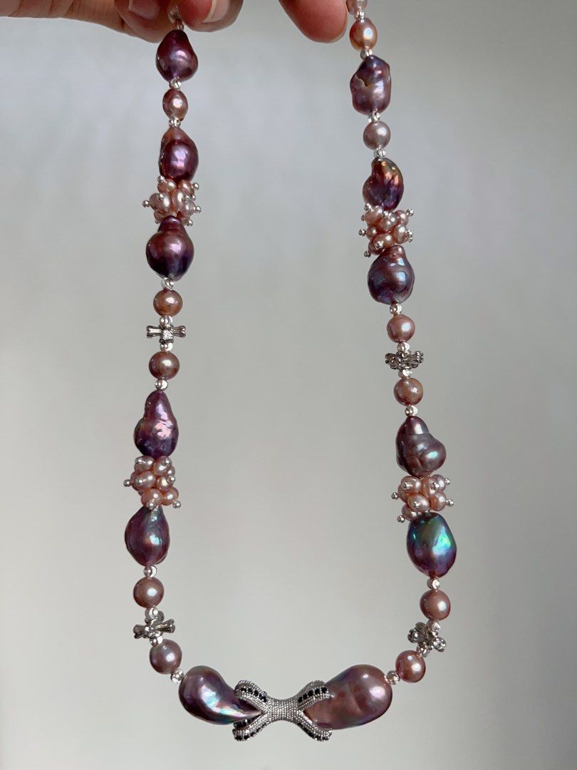 #PN714 [Floral Series] Freshwater Pearl Necklace | Blueberry Baroque Pearl | Rare Shade| Metallic Lustrous | Sweet & Spicy| Purple Fortune