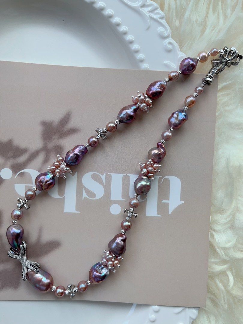 #PN714 [Floral Series] Freshwater Pearl Necklace | Blueberry Baroque Pearl | Rare Shade| Metallic Lustrous | Sweet & Spicy| Purple Fortune