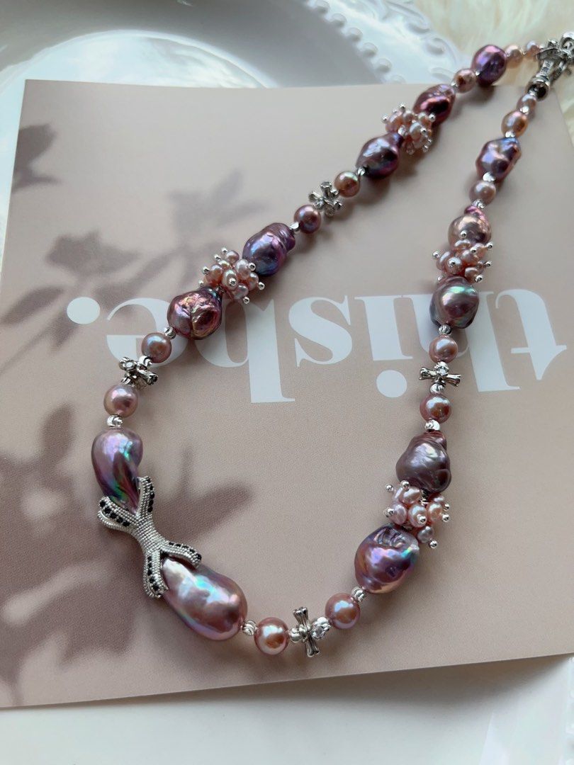 #PN714 [Floral Series] Freshwater Pearl Necklace | Blueberry Baroque Pearl | Rare Shade| Metallic Lustrous | Sweet & Spicy| Purple Fortune