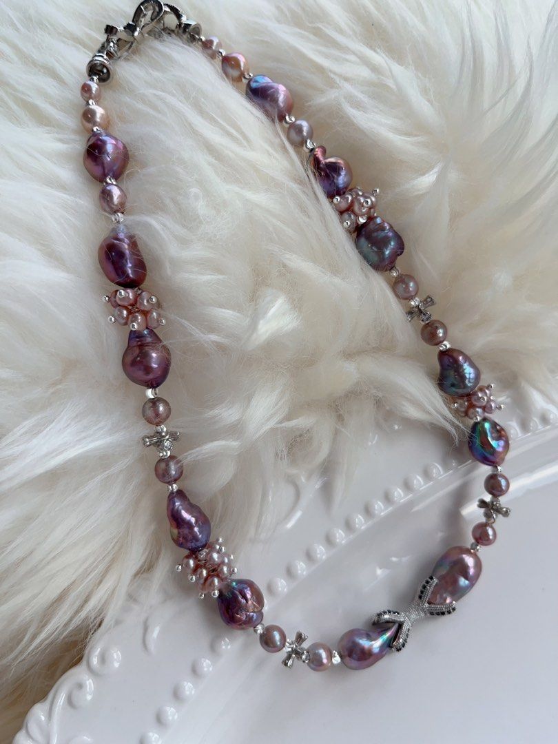 #PN714 [Floral Series] Freshwater Pearl Necklace | Blueberry Baroque Pearl | Rare Shade| Metallic Lustrous | Sweet & Spicy| Purple Fortune