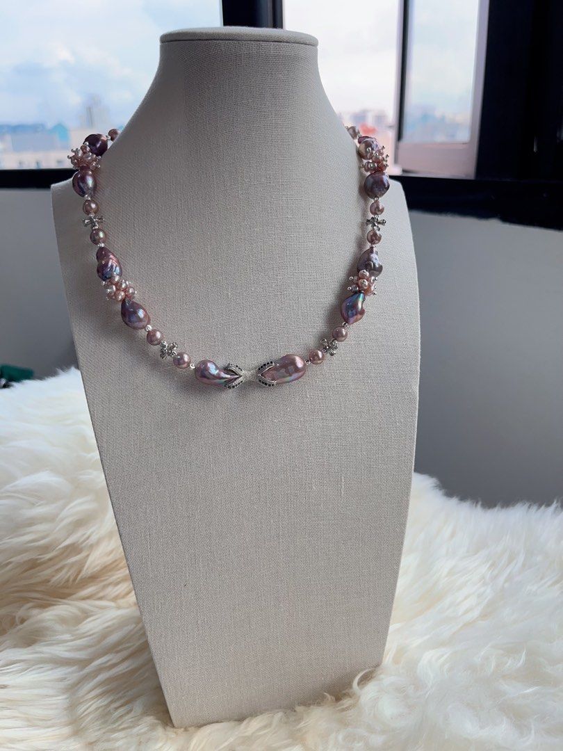 #PN714 [Floral Series] Freshwater Pearl Necklace | Blueberry Baroque Pearl | Rare Shade| Metallic Lustrous | Sweet & Spicy| Purple Fortune