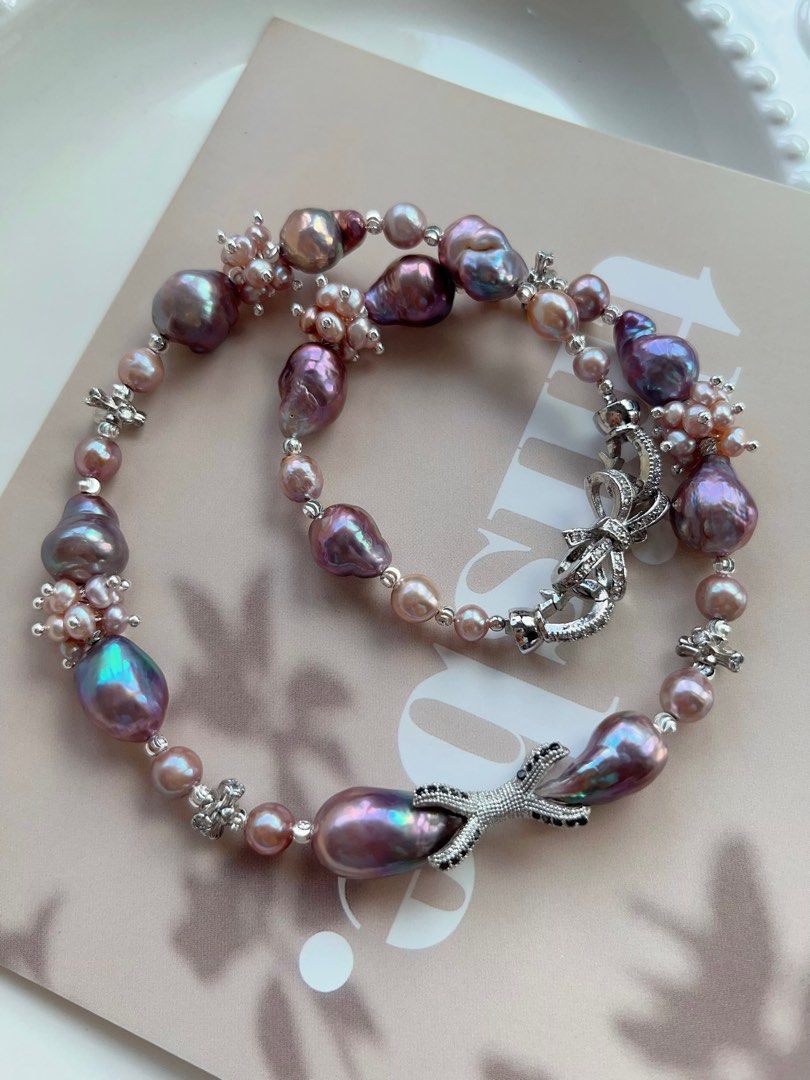 #PN714 [Floral Series] Freshwater Pearl Necklace | Blueberry Baroque Pearl | Rare Shade| Metallic Lustrous | Sweet & Spicy| Purple Fortune