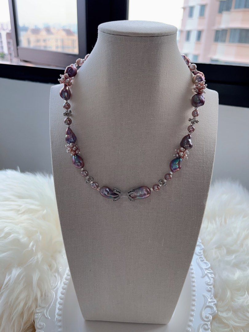 #PN714 [Floral Series] Freshwater Pearl Necklace | Blueberry Baroque Pearl | Rare Shade| Metallic Lustrous | Sweet & Spicy| Purple Fortune
