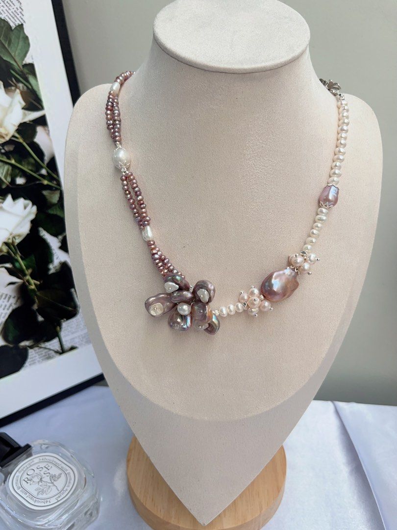#PN716 [Floral Series] Freshwater Pearl Necklace | Dark Purple Big 2-layer Pearl Flower| Baroque Pearl | AB Asymmetric AB Design | You Don’t Know Me