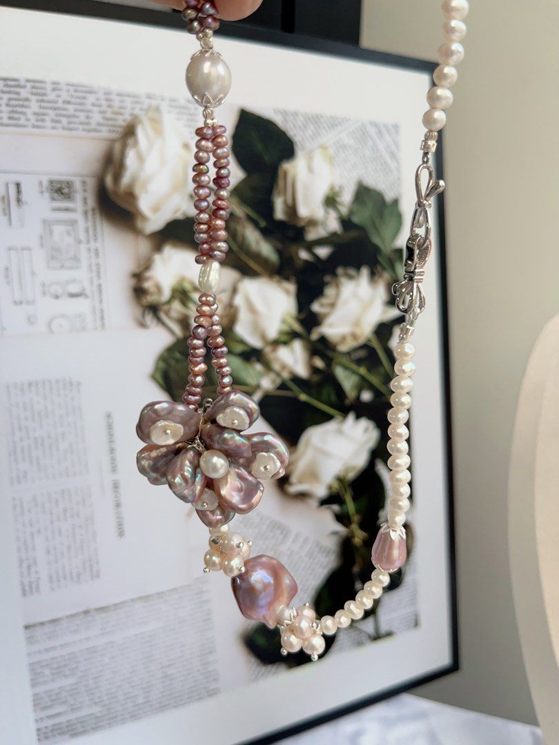 #PN716 [Floral Series] Freshwater Pearl Necklace | Dark Purple Big 2-layer Pearl Flower| Baroque Pearl | AB Asymmetric AB Design | You Don’t Know Me