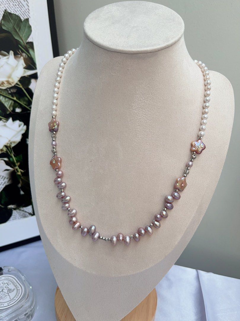 #PN718 Swan 🦢 Lake| Freshwater Pearl Necklace |Star Shaped Pearl | Removable Pendant | Lace Design| Baby Baroque | Dance in Moonlight