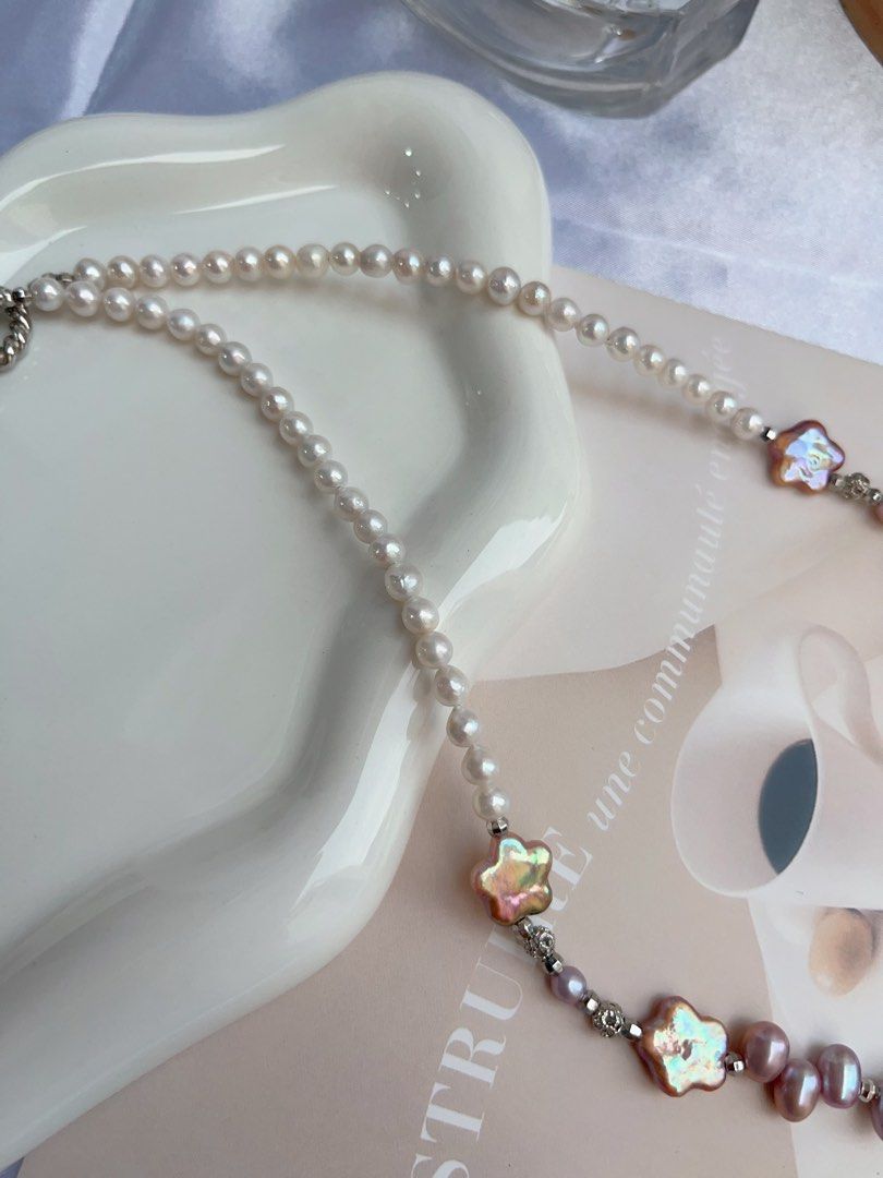 #PN718 Swan 🦢 Lake| Freshwater Pearl Necklace |Star Shaped Pearl | Removable Pendant | Lace Design| Baby Baroque | Dance in Moonlight