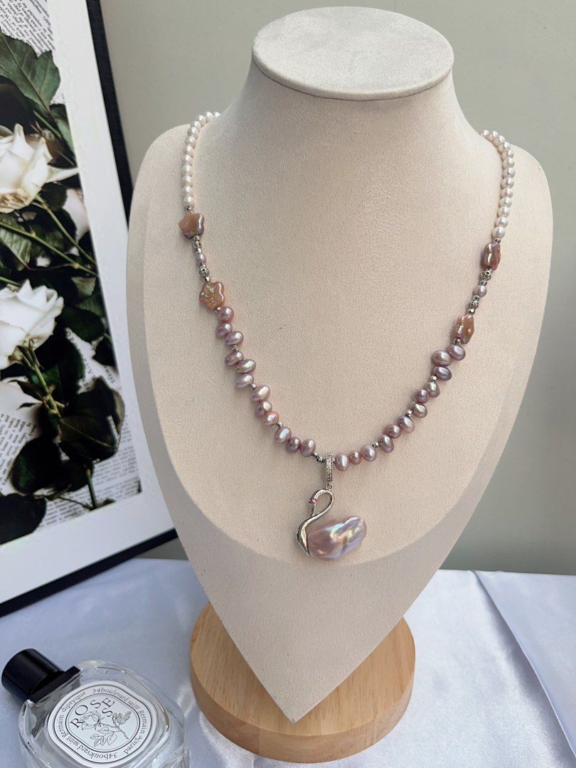 #PN718 Swan 🦢 Lake| Freshwater Pearl Necklace |Star Shaped Pearl | Removable Pendant | Lace Design| Baby Baroque | Dance in Moonlight