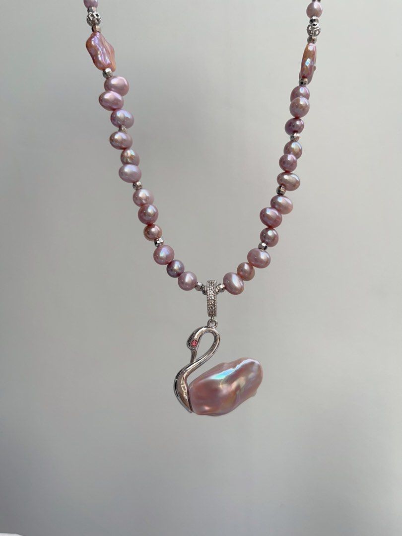 #PN718 Swan 🦢 Lake| Freshwater Pearl Necklace |Star Shaped Pearl | Removable Pendant | Lace Design| Baby Baroque | Dance in Moonlight