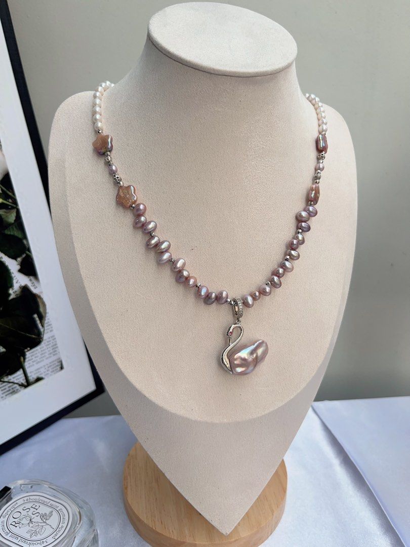 #PN718 Swan 🦢 Lake| Freshwater Pearl Necklace |Star Shaped Pearl | Removable Pendant | Lace Design| Baby Baroque | Dance in Moonlight