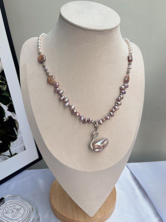 #PN718 Swan 🦢 Lake| Freshwater Pearl Necklace |Star Shaped Pearl | Removable Pendant | Lace Design| Baby Baroque | Dance in Moonlight
