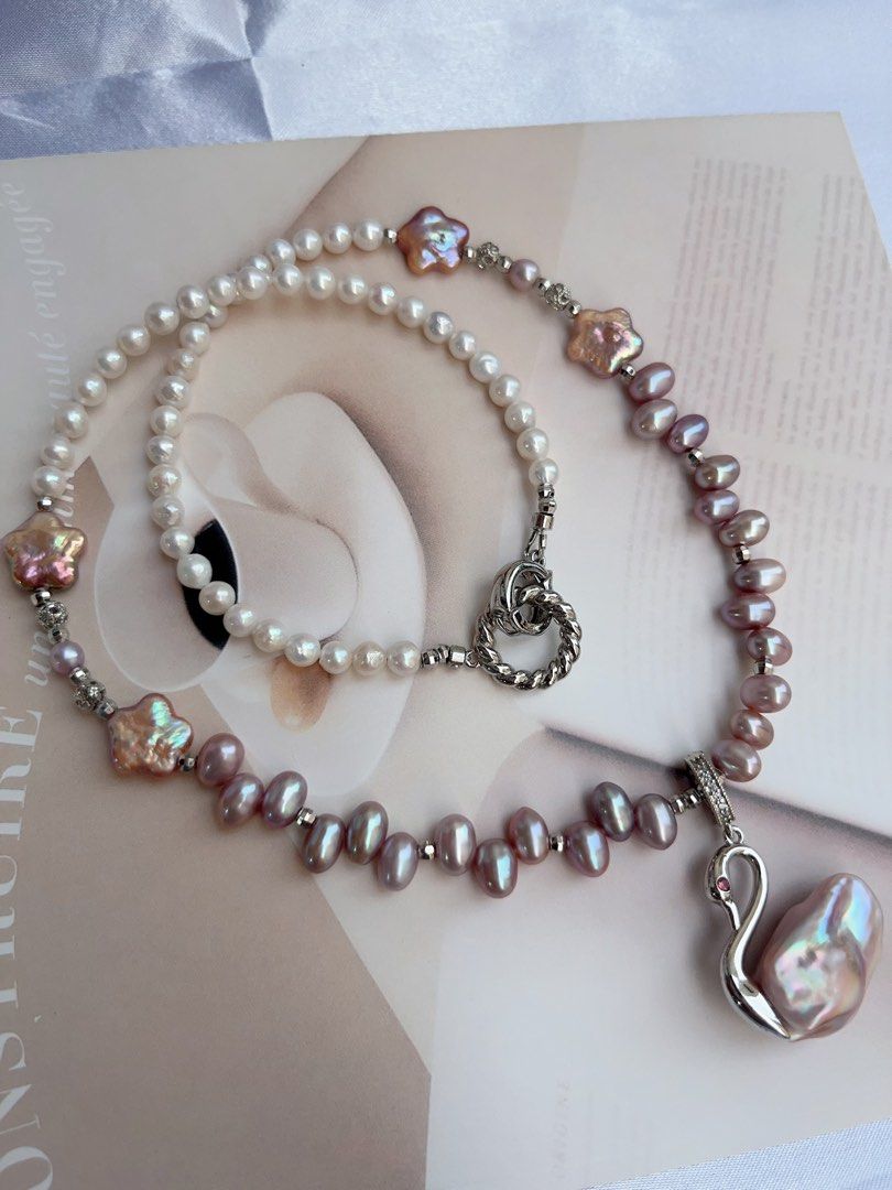 #PN718 Swan 🦢 Lake| Freshwater Pearl Necklace |Star Shaped Pearl | Removable Pendant | Lace Design| Baby Baroque | Dance in Moonlight