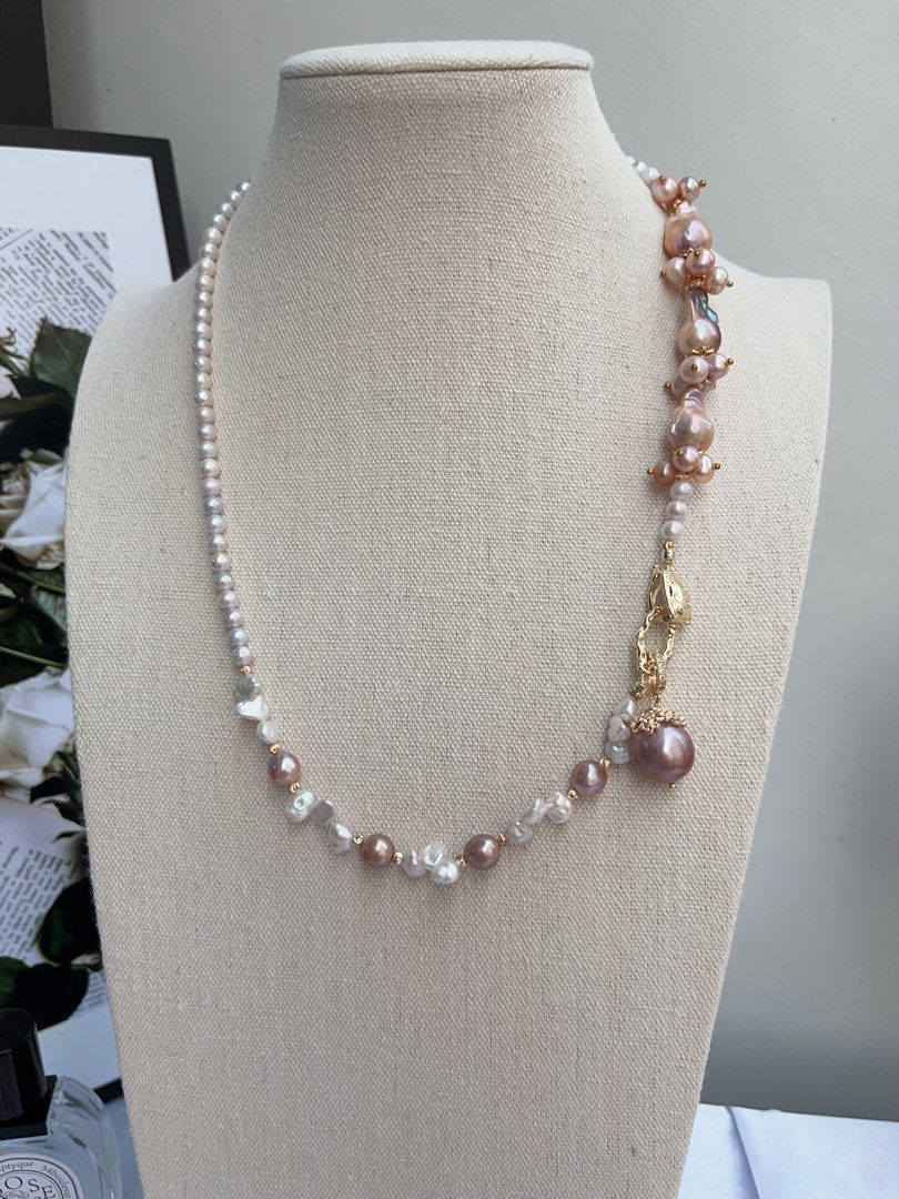 #PN720 [Floral Series] Freshwater Pearl Necklace | Removable Pendant | Wear At Any Length | Lustrous Fishtail Baroque | Avocado Pendant | 56cm Long| Multiple Wear| I Got Styles