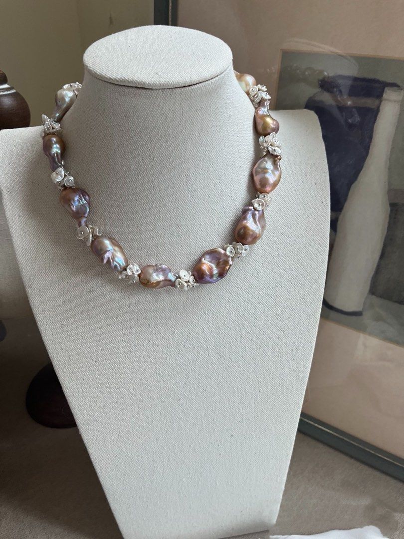 #PN727 [Floral Series] Goddess Crown 👑 | Freshwater Pearl Necklace & Bracelet & Earrings Set| Vintage Shade Fishtail Baroque | White Petals| Golden Lustre| Rare| For Women Who Rise