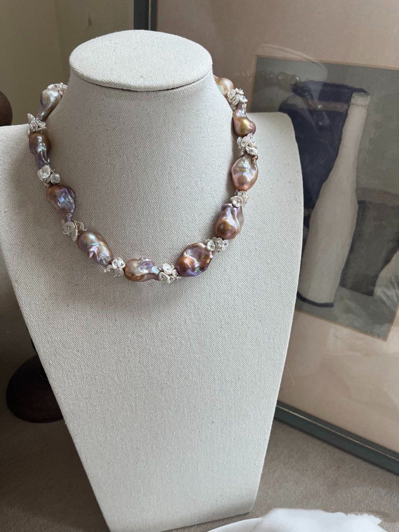 #PN727 [Floral Series] Goddess Crown 👑 | Freshwater Pearl Necklace & Bracelet & Earrings Set| Vintage Shade Fishtail Baroque | White Petals| Golden Lustre| Rare| For Women Who Rise