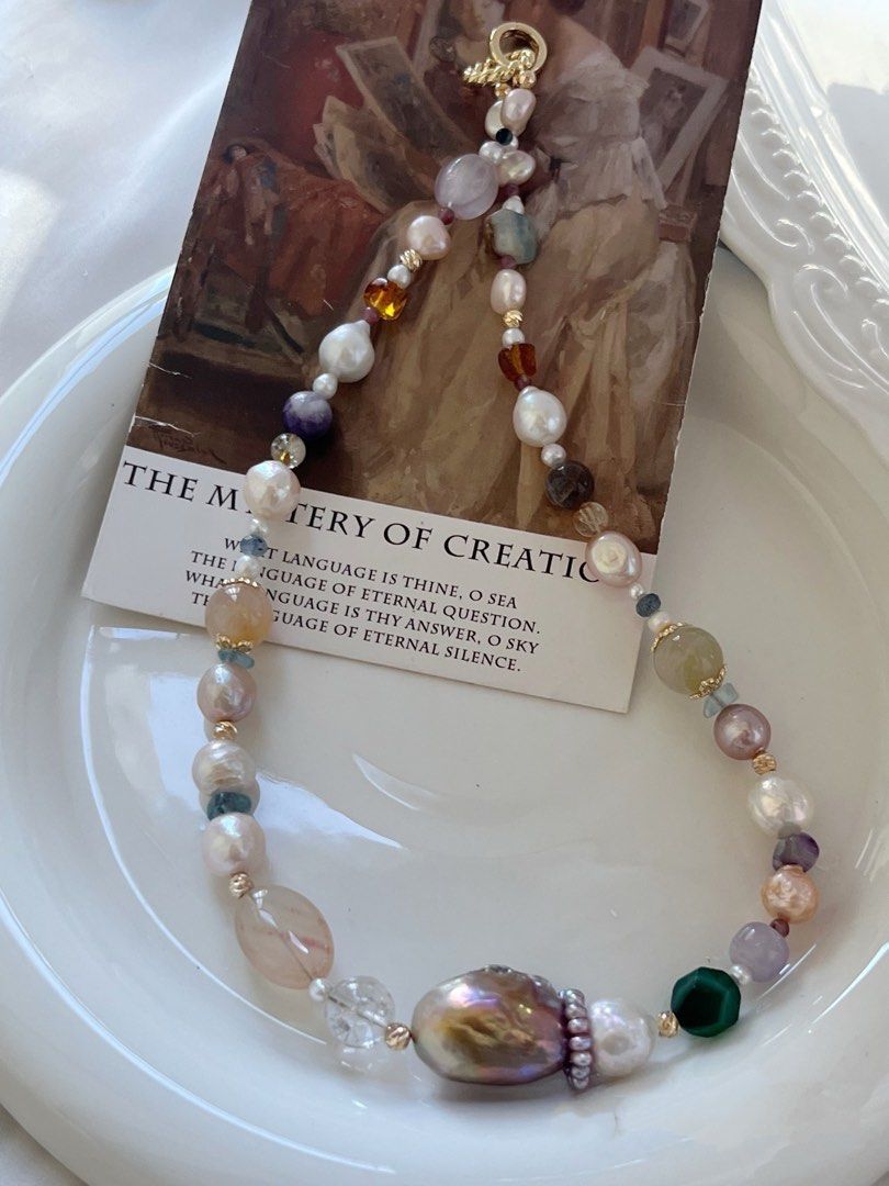 #PN737 Freshwater Pearl Necklace | Agate| Natural Stones | Pearl Hoop | Metallic Baroque | Easygoing With Styles