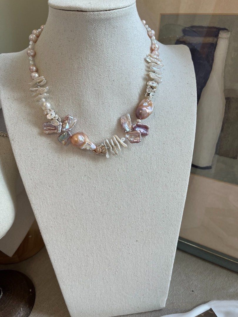 #PN744 [Floral Series] Freshwater Pearl Necklace | Flower Design | Stick Pearl | Fishtail Baroque |Strong Looks Good