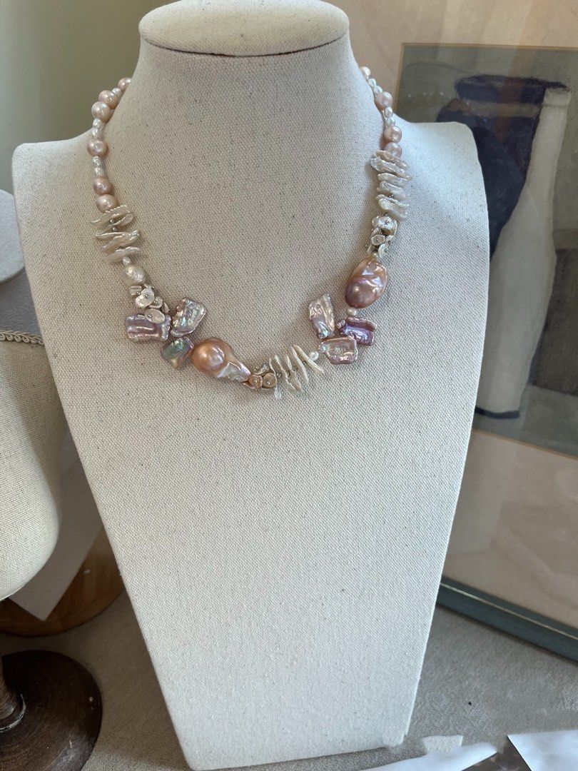 #PN744 [Floral Series] Freshwater Pearl Necklace | Flower Design | Stick Pearl | Fishtail Baroque |Strong Looks Good